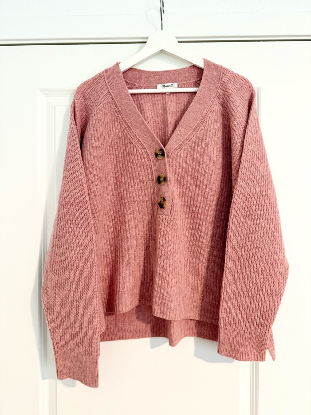 MOVING SALE | Women’s Madewell Lyle Henley Merino Wool Sweater in Pink, Size XL